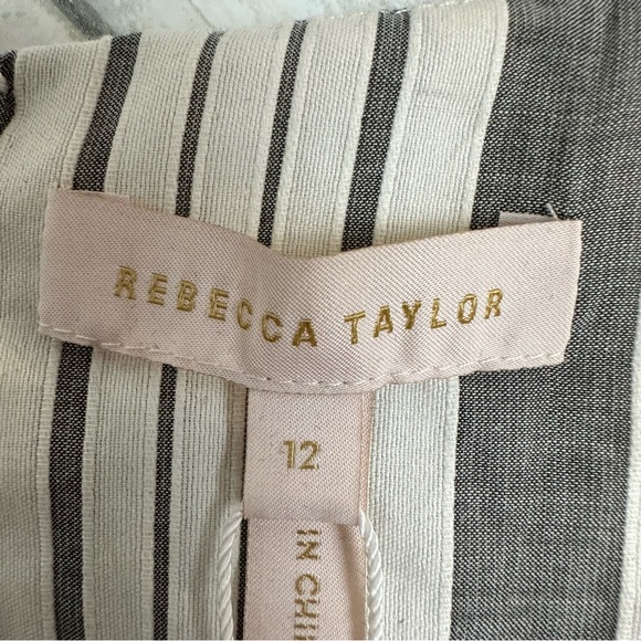 Rebecca Taylor Womens Cotton Square Neck Peplum Top Size 12 Stripe pattern - Picture 5 of 8